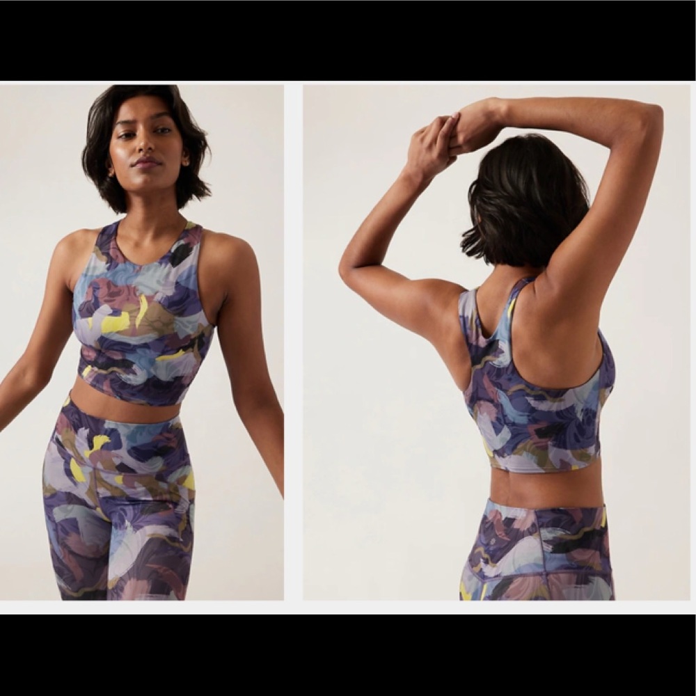 SZ M Athleta Conscious Crop Low Impact Longline Sports Bra Vivid Stroke Purple